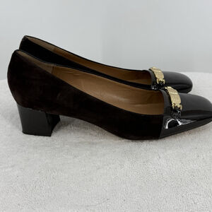 Talbots Brown Suede Block Heel Pumps Gold Accent Women’s Size 9.5